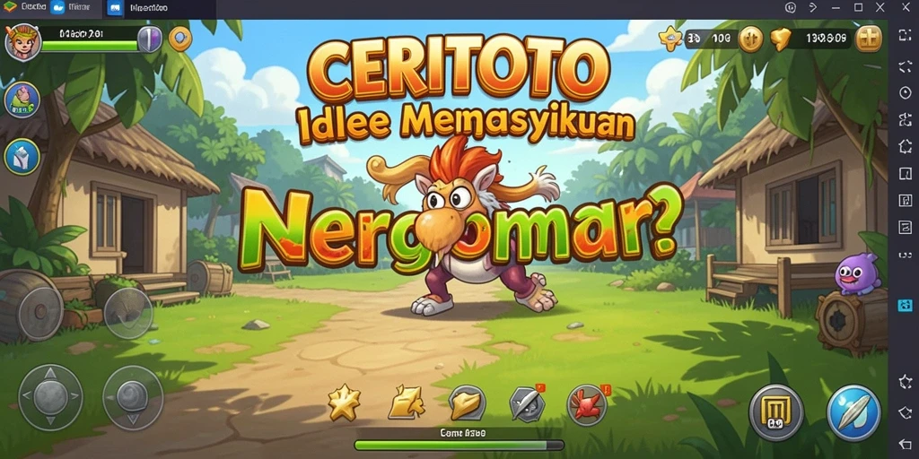 Tampilan gameplay CERITOTO dengan karakter yang berkembang aktif.