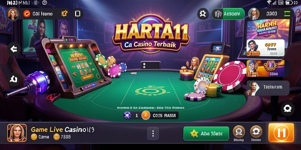 Screenshot HARTA11 menampilkan dealer langsung dan suasana kasino yang nyata.
