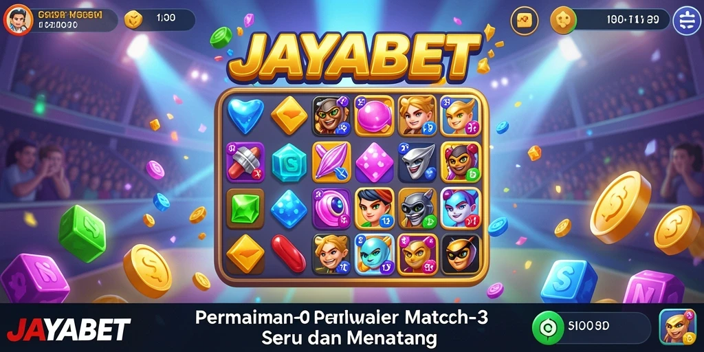 Tampilan gameplay seru JAYABET dengan tantangan Match-3.