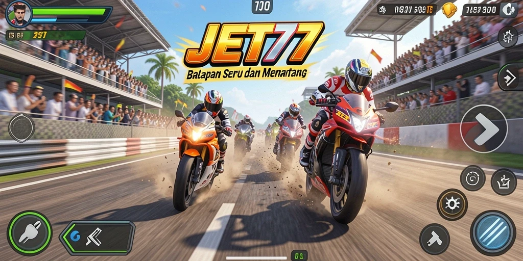 Tampilan gameplay JET77 dengan aksi balap yang mendebarkan.