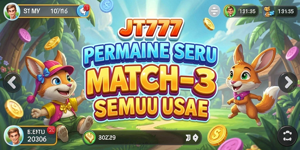 Screenshot utama JT777 yang menunjukkan keseruan gameplay Match-3.