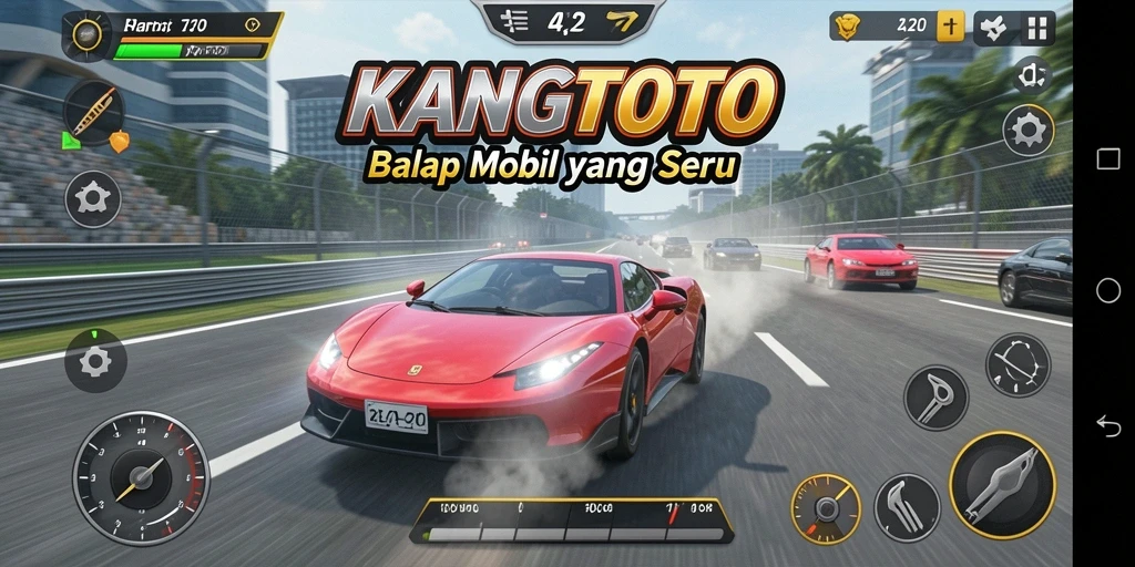 Screenshot gameplay KANGTOTO menampilkan intensitas balap yang mendebarkan.