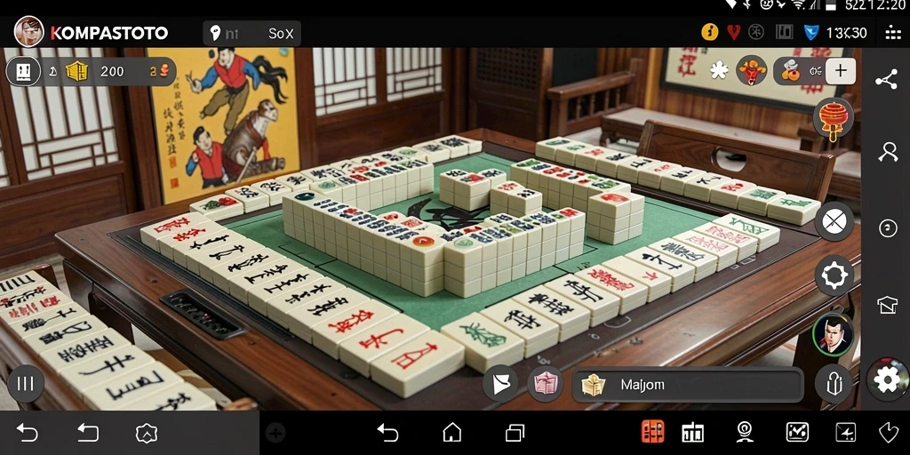 Tampilan gameplay menarik di KOMPASTOTO dengan ubin Mahjong yang berwarna-warni.