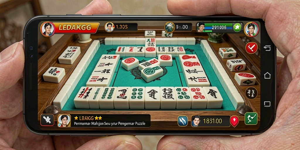 Screenshot LEDAKGG menampilkan gameplay Mahjong yang seru dan menarik.
