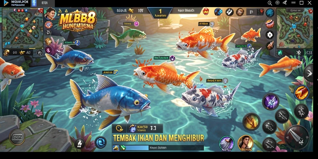 Tampilan gameplay seru dalam MLBB8 saat menembak ikan.