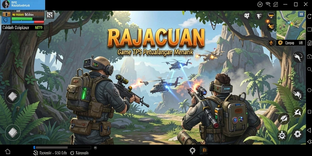 Tangkapan layar gameplay RAJACUAN menampilkan aksi seru di dunia terbuka TPS.