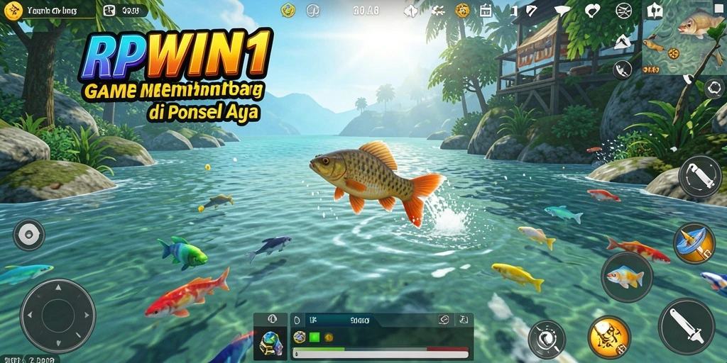 Screenshot menampilkan pemain sedang menangkap ikan besar di laut.