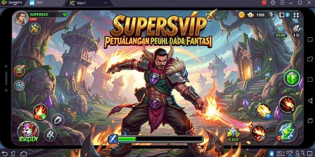 Gameplay seru di dunia fantasi SUPERSVIP yang penuh aksi.